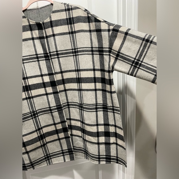 Rare MaxMara Weekend Reversible Checked Gray Black Cream Plaid Wool Coat Size S - Picture 10 of 16
